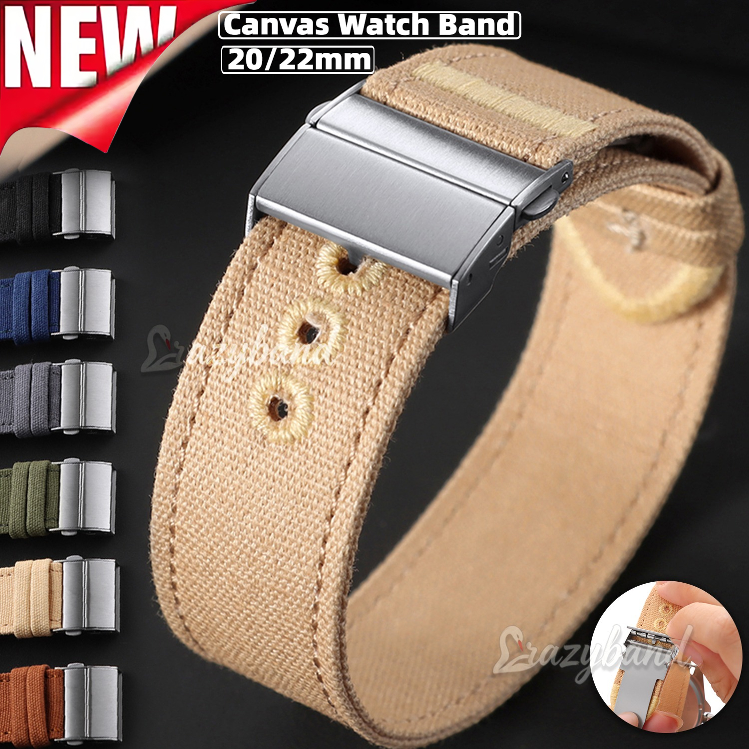 Canvas Strap Watch - 20/22mm Premium Double Sided Nylon Canvas