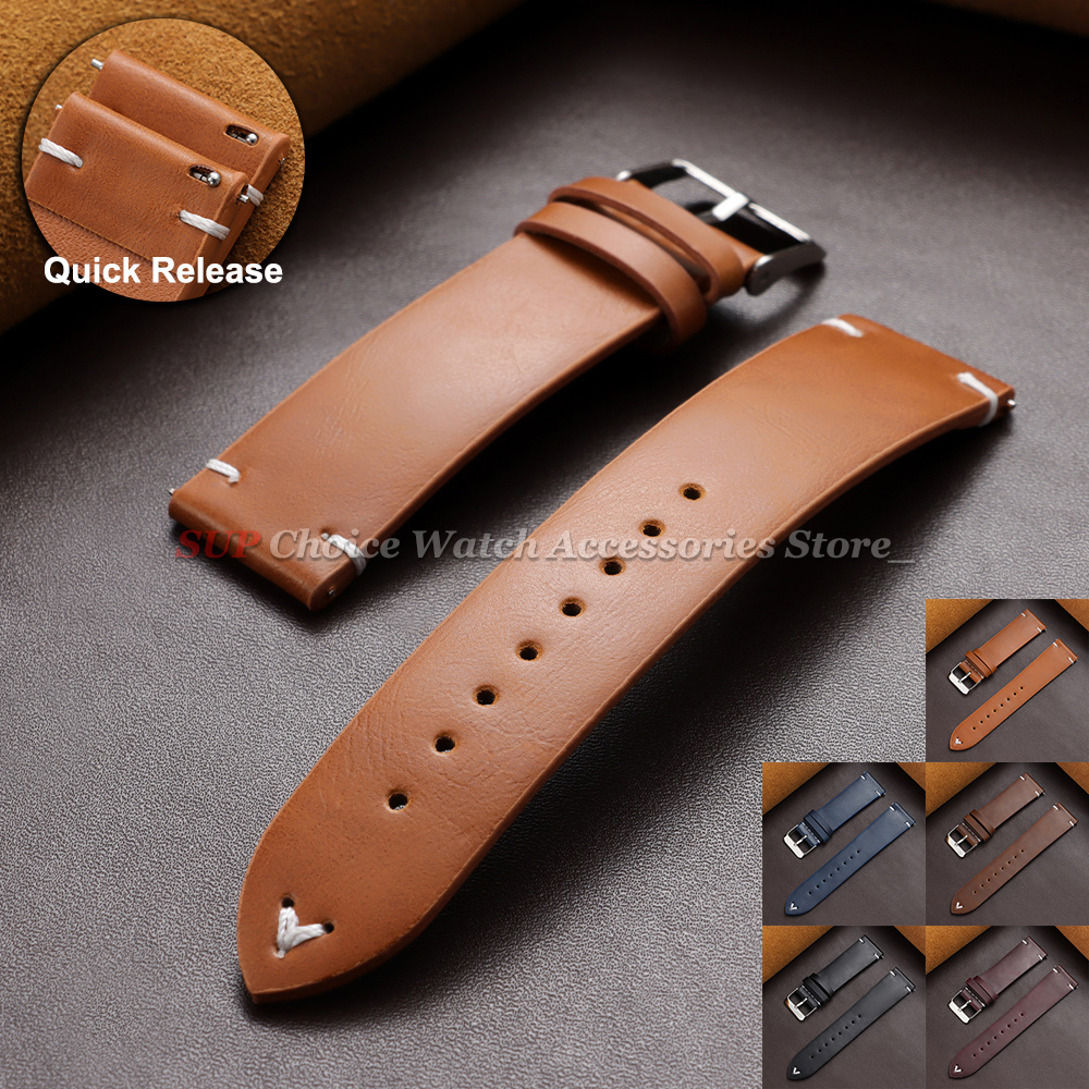 18mm 20mm 22mm Vintage Oil Wax - Leather Strap Quick Release recension och pris