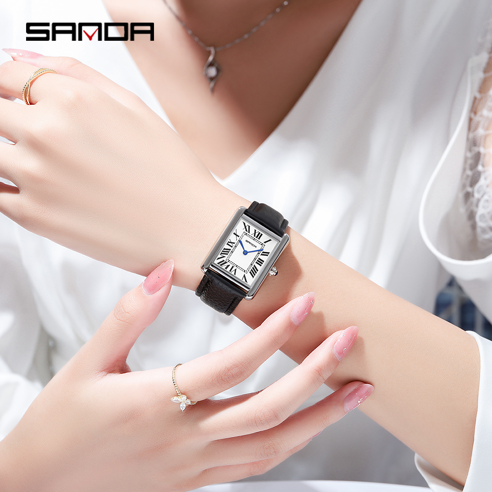 Sanda Rectangular Wrist Watche - Leather Watch Band Men recension och pris