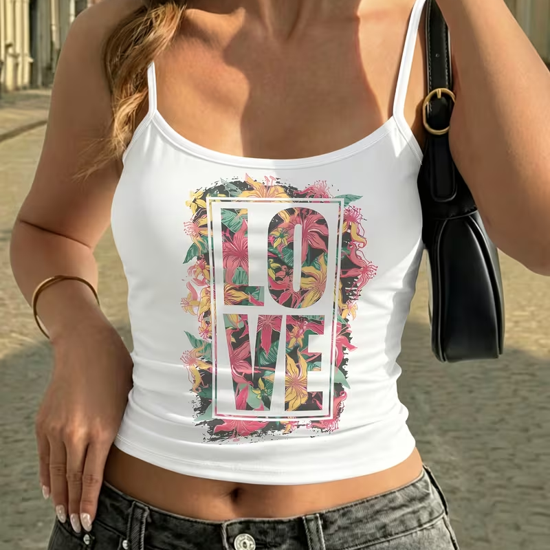 Women Y2K Floral LOVE Print To - Tropic Strap Vintage recension och pris