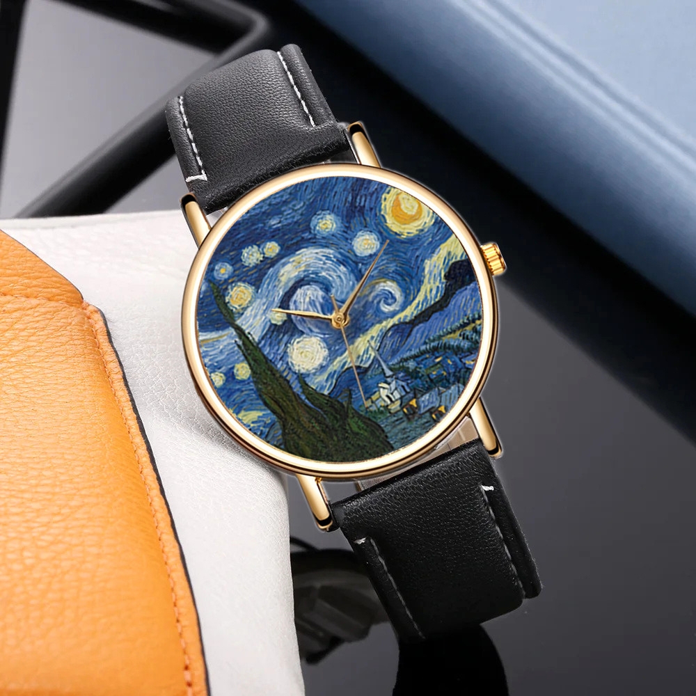 Van Gogh Painting Dial Watches - Leather Watch Band Men recension och pris